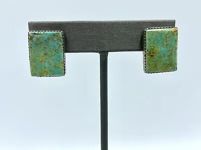 Vintage Navajo Turquoise Brown Matrix Sterling Silver Clip Earrings • $55