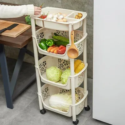 4 Tier Kitchen Basket Storage Trolley Organiser Fruit Vegetable Rack  On Wheels • £14.94