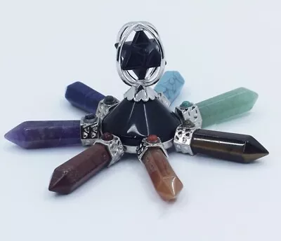 £24.99 • Buy Black Obsidian Crystal Energy Generator Rotating Merkaba Point 7 Chakra Stone