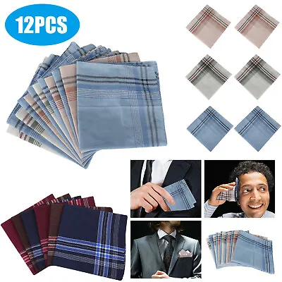 12Pcs Cotton Mens Handkerchiefs Hanky Pocket Square Classic Hankie Set Vintage • £5.79