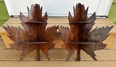 Primitive Folk Art Adirondack Maple Leaf Wood Corner Wall Shelf Cabin Camp Tramp • $74.99