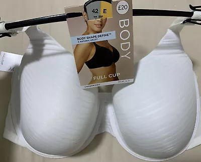 M&S BODY SHAPE DEFINE UNDERWIRED  NATURAL UPLIFT FULL CUP Bra In WHITE Size 42E • £13.99