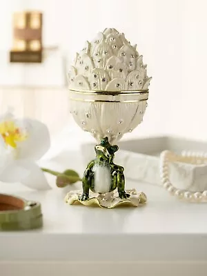 Keren Kopal Faberge Egg With Frog Trinket Box Handmade With Austrian Crystals • $110