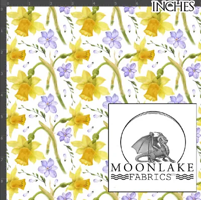 Daffodils & Freesias Watercolor 100% Quality Cotton Poplin Fabric * Exclusive * • £5.45
