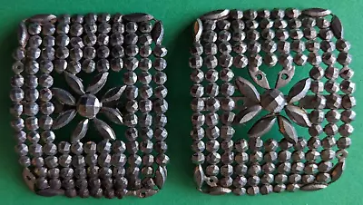 Vintage Victorian Cut Steel Shoe Buckles / M.G. France / Matched Pair / 2 X 1.5  • $10