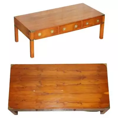 Bradley Furniture Burr Yew Wood Brass Military Campaign 3 Drawer Coffee Table • £1350