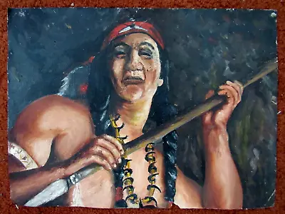 Vintage 1960's Polynesian / Hawaiian Warrior W/ Braids & Spear Original Painting • $9.99