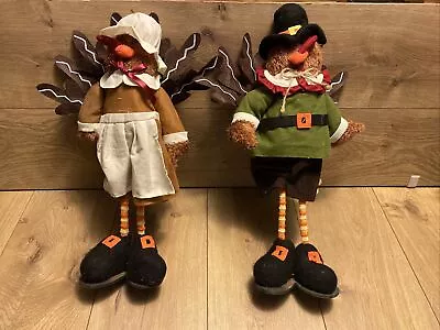 Vintage THANKSGIVING 18  MR & MRS TURKEY PILGRIMS FALL HARVEST AUTUMN STANDING • $20