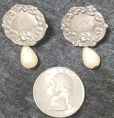 T. Foree Vintage Big Pearl Bins Pierce EARRINGS Signed Sterling Silver 925 8Gram • $43.95