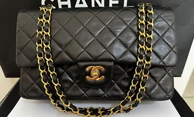 Chanel Vintage Classic Flap Medium Black Lambskin With 24K GHW • $7000