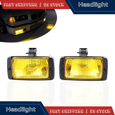 Universal 12V Front Quartz Yellow Lens Halogen Fog Lights Lamp Car Van 3x6“ Pair • $24.89