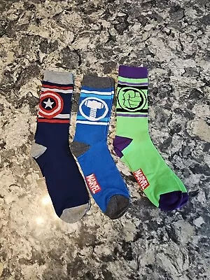 NEW! Lot 3 Pair Mens Size 6-12 Marvel Superhero Socks Hulk Thor Captain America • $9