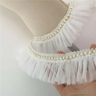 Pearls Wave Collar Hemline Dress DIY Lace Edging Pleated Costume Craft Ribbon 1M • £3.99