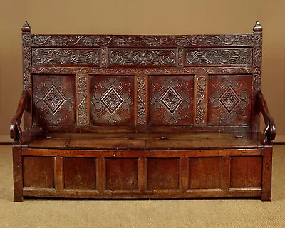 Antique Long 17th.c. Oak Box Settle C.1690 • £2595