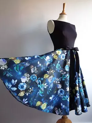 ARIELLA Black Blue Green Floral 50s Swing Full Skirt Dress Size 8 Or 10 Approx • £19.99