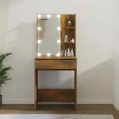 Modern Wooden Dressing Table Makeup Desk Vanity Dresser With LED Mirror Drawer • £80.99