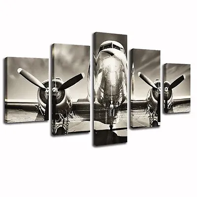 KLVOS - 5 Pieces Vintage Wall Decor Painting Retro Airplane On The Runway Pre... • $145.39
