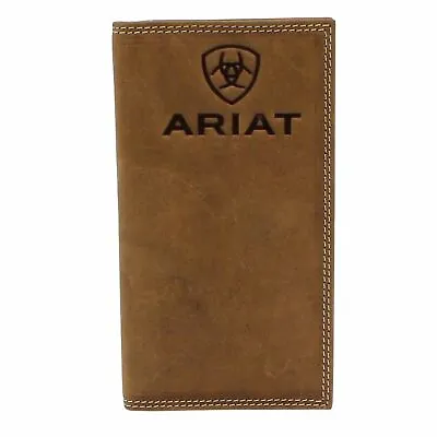Ariat Mens Embossed Shield Logo Leather Rodeo Checkbook Wallet (Tan) • $29