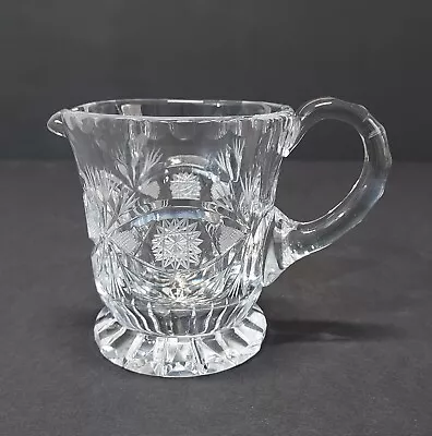 Vintage Cut Glass Creamer Pitcher With 16-Point Star Cross Hatch Starburst • $8