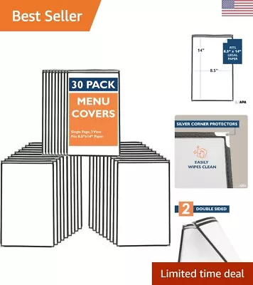 Menu Covers 8.5 X 14 Inch - 30 Pack Durable PVC & Leather Sleek Silver Corners • $99.99
