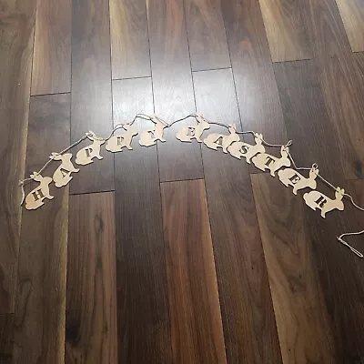 Happy Easter Wall Hanging Garland Wooden Bunnies! • £2.99