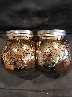 Set Of 2 Copper Gold Color Mercury Glass Storage Jars Canisters With Lids  • $9.99