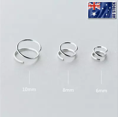 $5.49 • Buy 925 Sterling Silver Solid Hoop Ring Sleeper Earrings Lip Ear Nose Body Piercing
