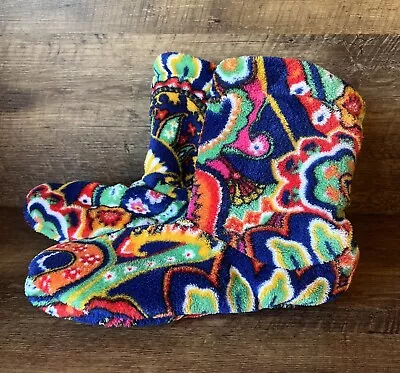 Vera Bradley Warm Slipper Booties Colorful Paisley Pattern Size Large 9-10 Good • $18