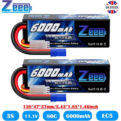 2x Zeee 3S LiPo Battery EC5 80C 11.1V 6000mAh Hardcase For RC Car Boat Truck FPV • £83.99