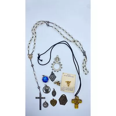 Vintage Lot Of Religious Jewelry Rosaries Cross Sterling Silver Items • $34.19