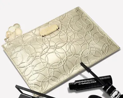 BN MAC ZIP MAKE-UP COSMETICS BAG Metallic Gold With Headed Zip Xmas 2022 &box • £10.99