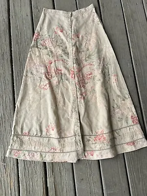 Lauren Ralph Lauren Vintage Linen Maxi Skirt Antique Cabbage Rose Women Size 4 • $67.99