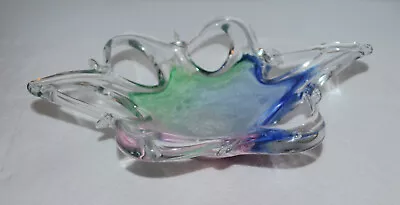 Vintage Murano Art Glass Bowl Candy Trinket Dish Multicolor Swirl Freeform • $14.99