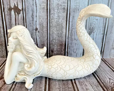 Mermaid White Resin Figurine  11  X 7  • $41.99