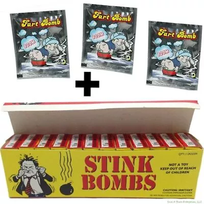 1 Case Of 36 Stink Bombs + 3 Fart Bomb Bags ~ Combo Set • $14.99