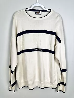 Brimwick Sweater Ivory Navy Blue Large Knit Maine Moose Pullover • $29.99