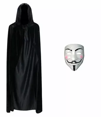 Anonymous V For Vendetta Guy Halloween Fancy Dress Face WHITE Mask + Hooded Cape • £7.99