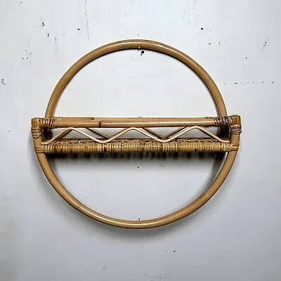 Vintage Bent Bamboo Rattan Circular Wall Shelf • $75