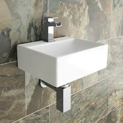 £39.99 • Buy Basin Sink Modern Square Ceramic Small Cloakroom Basin Wall Hung Corner 335x295