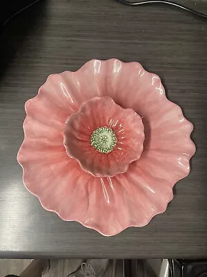 Vintage Maxcera  Large 15  Hand Painted Floral Poppy Divided Serving Tray • $49