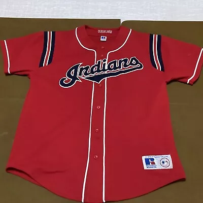 Vintage Cleveland Indians Red Sewn Russell Athletic Jersey Large Free Shipping • $39