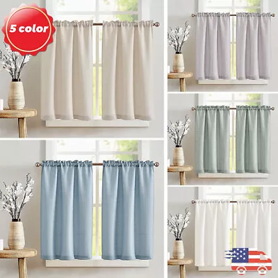 2 Pc Light Filtering Tier Curtains Set For Kitchen Linen Textured Rod Pocket • $14.44