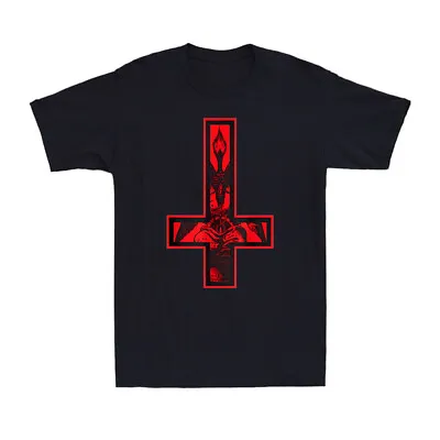 Baphomet Inverted Cross Occult Satanism Hail Satan  Vintage Men's Black T-Shirt • £14.99