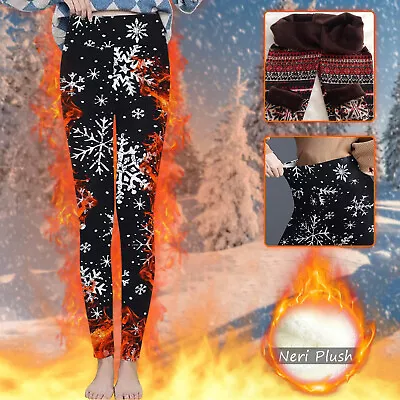 Womens Fleece Warm Snowflake&Reindeer Knitted Leggings Stretch Pants Santa Gifts • $10.43