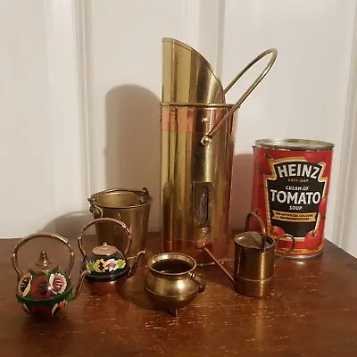 Vintage Miniature Copper & Brass Coal Scuttle Match Holder/Striker Watering Can • £14.95