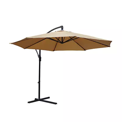 Garden 3m Large Outdoor Mocha Parasol Patio Umbrella Shade Adjustable Crank • £79.95