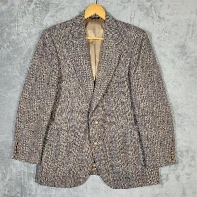 Vintage Stafford Harris Tweed Herringbone Multicolor Blazer 40S • $59.99