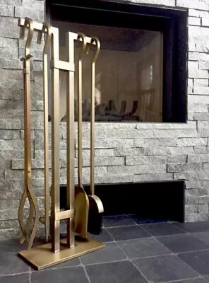 5 Piece Fireplace Tool Set Iron & Stainless Steel Burnished Brass  • $39.99