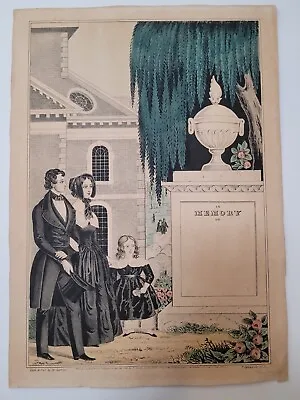 Unused N. Currier Mourning Lithograph In Memory Of C. 1840 • $149