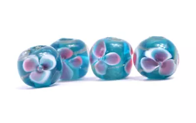 New 4 Piece Set Of Fine Murano Lampwork Glass Beads- 12mm Inner Flowers - A6763c • $1.51